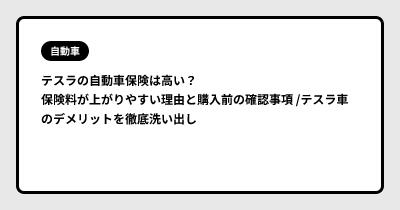 テスラの自動車保険は高い？保険料が上がりやすい理由と購入前の確認事項 /テスラ車のデメリットを徹底洗い出し
